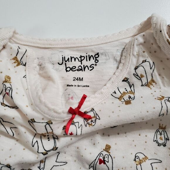 Girls Red Bow Friendly Royal Penguins Gold Glitter Holiday Bodysuit Size 24m - Picture 3 of 3